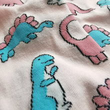 Load image into Gallery viewer, Friendly Dino Socks | Dinosaurs, T-Rex, Stegosaurus, Brachiosaurus, Diplodocus, Tyrannosaurus Rex | Pink Unisex, Soft Cotton
