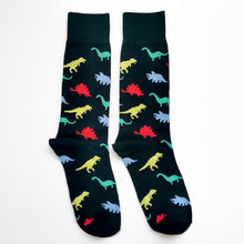 Load image into Gallery viewer, Dinosaur Socks | Colourful Dinos, Dinosaur Bones, T-Rex, Stegosaurus, Brachiosaurus, Triceratops | Bright, Soft, Happy Cotton Socks