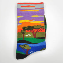 Load image into Gallery viewer, Sunset Socks | Trees, Lakes, Wildlife, Sky, Clouds, Art, Painting | Bright Happy Socks | Soft Cotton Unisex Clothing
