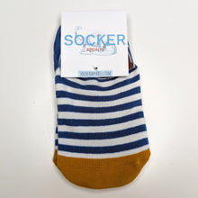 Load image into Gallery viewer, Striped No-Show Socks | Adult UK Size 3-7 | Stripy Blue and White Pattern