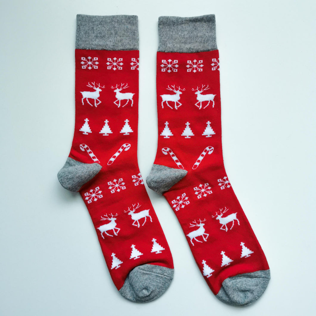 Red Reindeer Christmas Socks