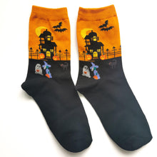 Load image into Gallery viewer, Halloween Socks | Ghosts, Trick or Treat, Witches, Cemetery, Graveyard, Haunted House, Bats, Pumpkins | Colourful, Soft Cotton
