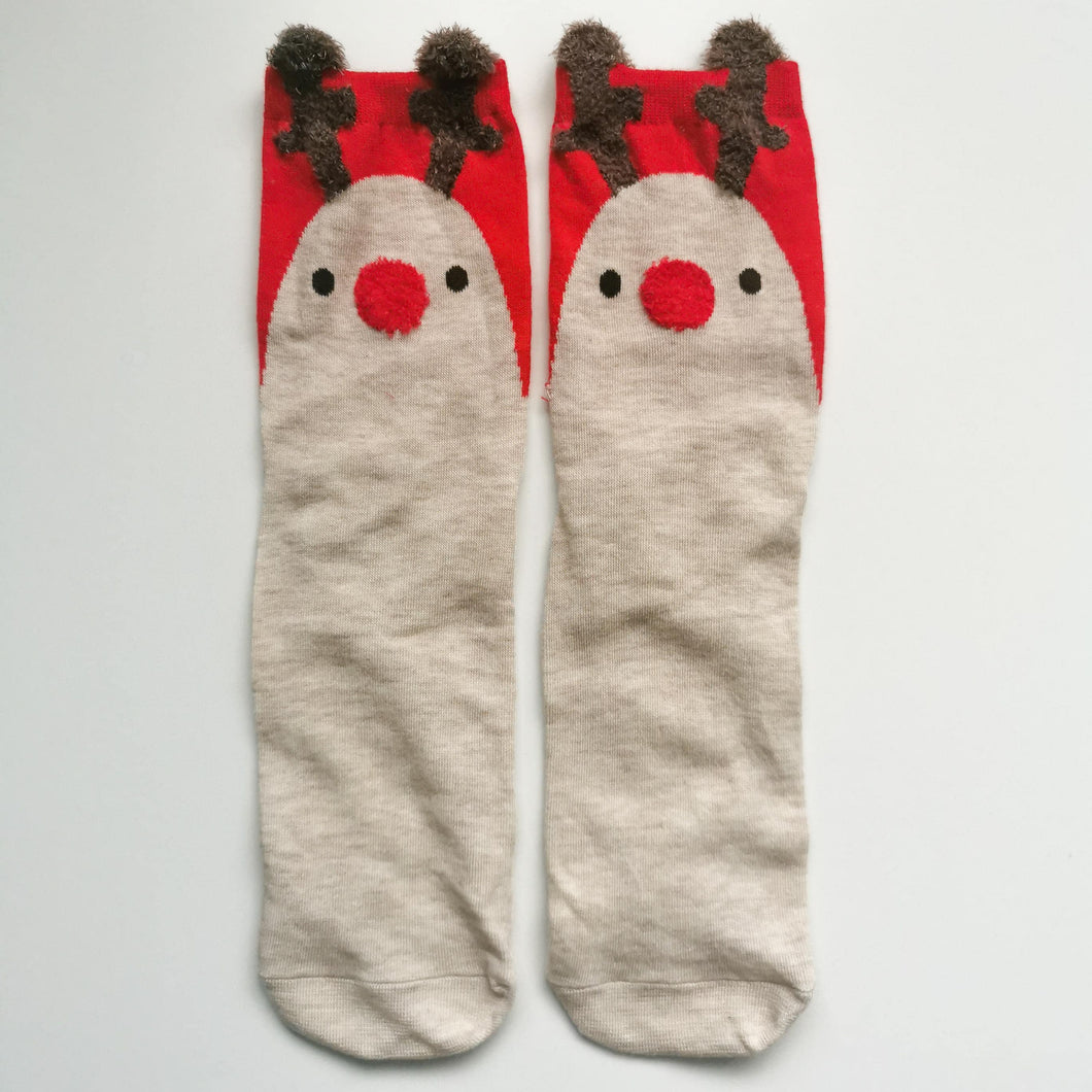 Rudolph Nose Socks | Cute Christmas Design | Soft Cotton, Fluffy Reindeer Nose