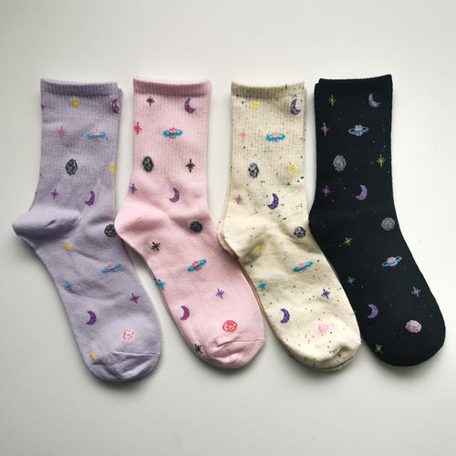 Cute Space Socks | NASA, Saturn, Moon, Galaxy, Milky Way, Stars | Soft Cotton