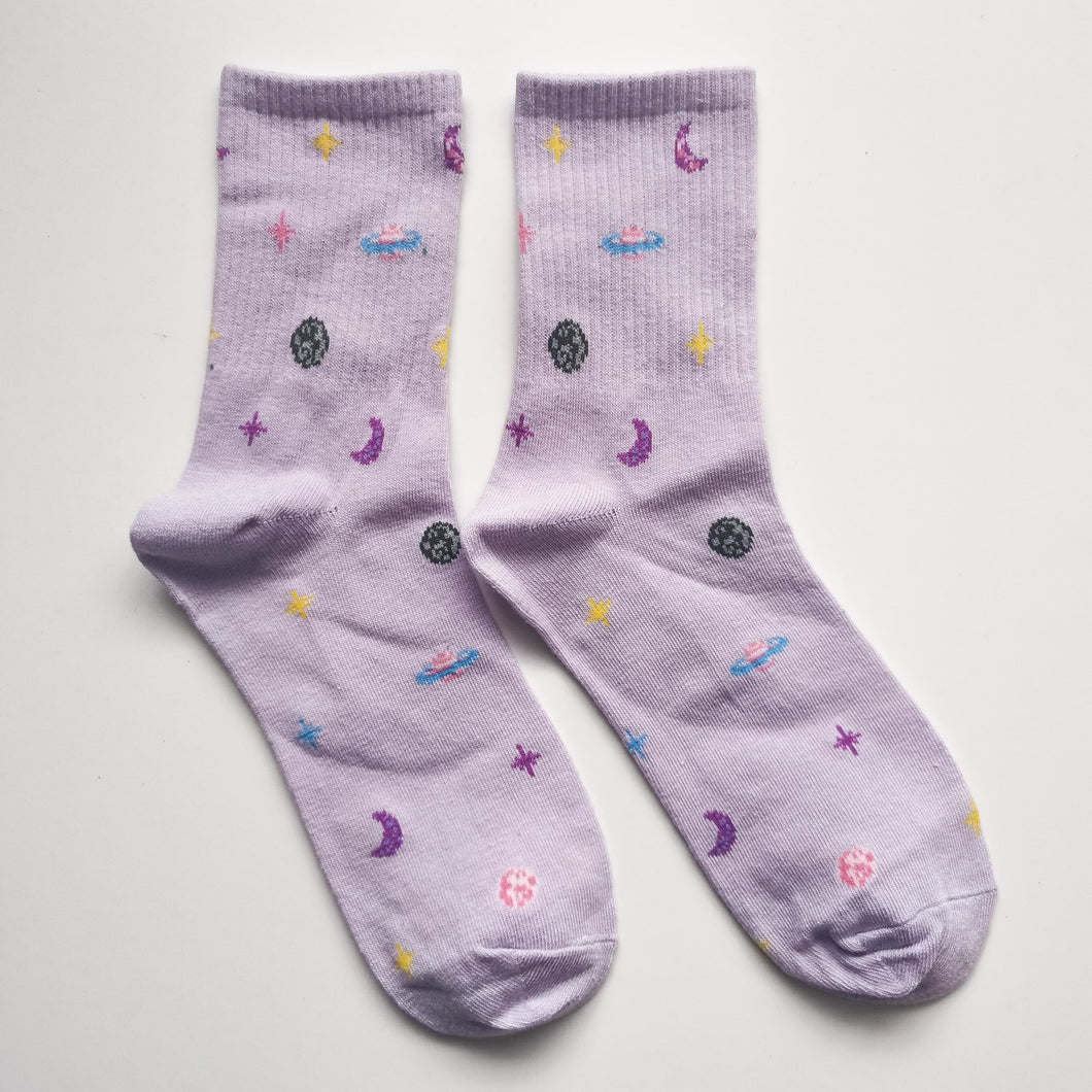 Cute Space Socks | NASA, Saturn, Moon, Galaxy, Milky Way, Stars | Soft Cotton