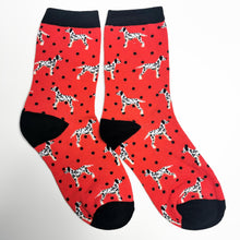 Load image into Gallery viewer, Red Spotty Dalmatian Socks | Soft Cotton, Bright Happy Socks | Dogs, Dog Lover
