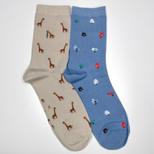 Load image into Gallery viewer, Giraffe and Bird Socks | Cute Animals | Bright, Colourful, Happy Cotton Socks
