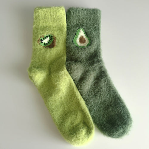 Kiwi and Avocado Socks | Warm House Socks | Fruity | Soft, Colourful Happy, Cosy Socks