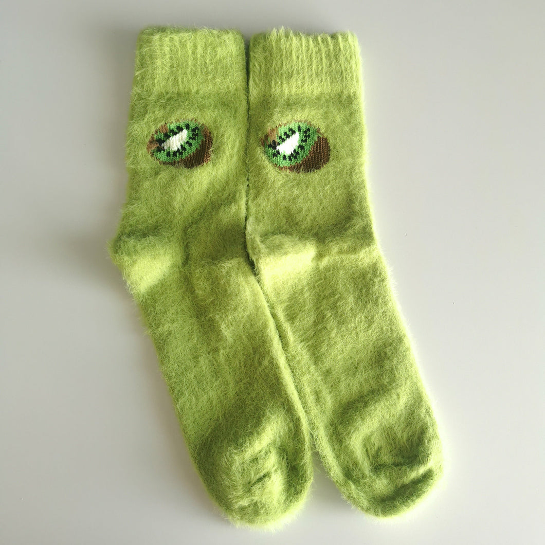 Kiwi and Avocado Socks | Warm House Socks | Fruity | Soft, Colourful Happy, Cosy Socks