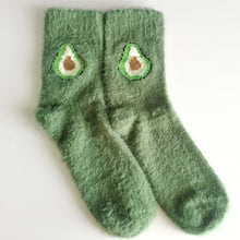 Load image into Gallery viewer, Kiwi and Avocado Socks | Warm House Socks | Fruity | Soft, Colourful Happy, Cosy Socks
