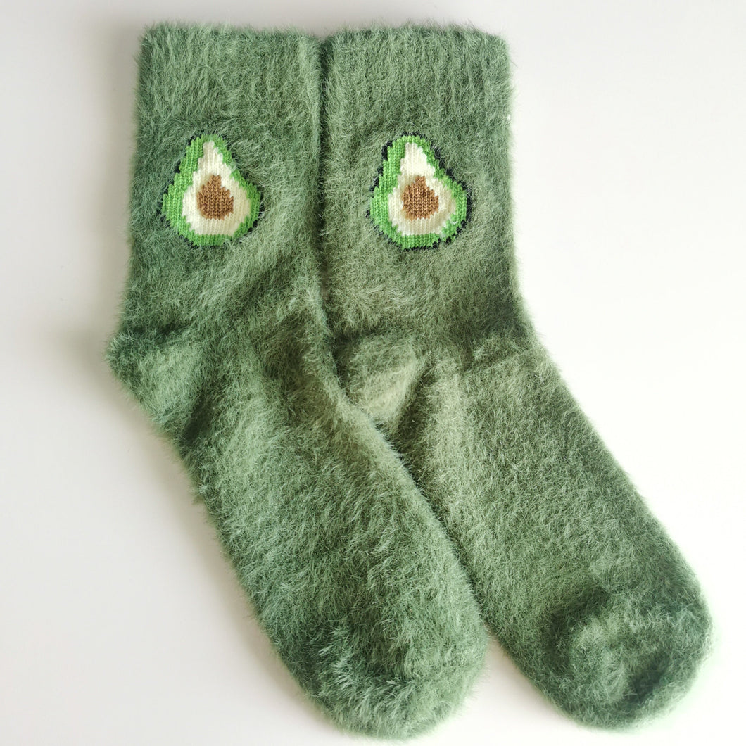 Kiwi and Avocado Socks | Warm House Socks | Fruity | Soft, Colourful Happy, Cosy Socks