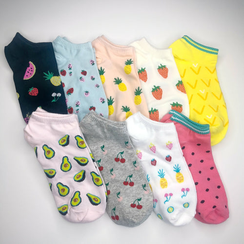 Fruity Trainer Socks | Watermelons, Strawberries, Pineapples, Cherries, Bananas, Avocado | Soft, Bright, Happy Cotton Socks