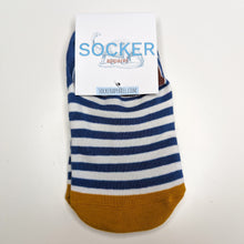 Load image into Gallery viewer, Striped No-Show Socks | Adult UK Size 3-7 | Stripy Blue and White Pattern
