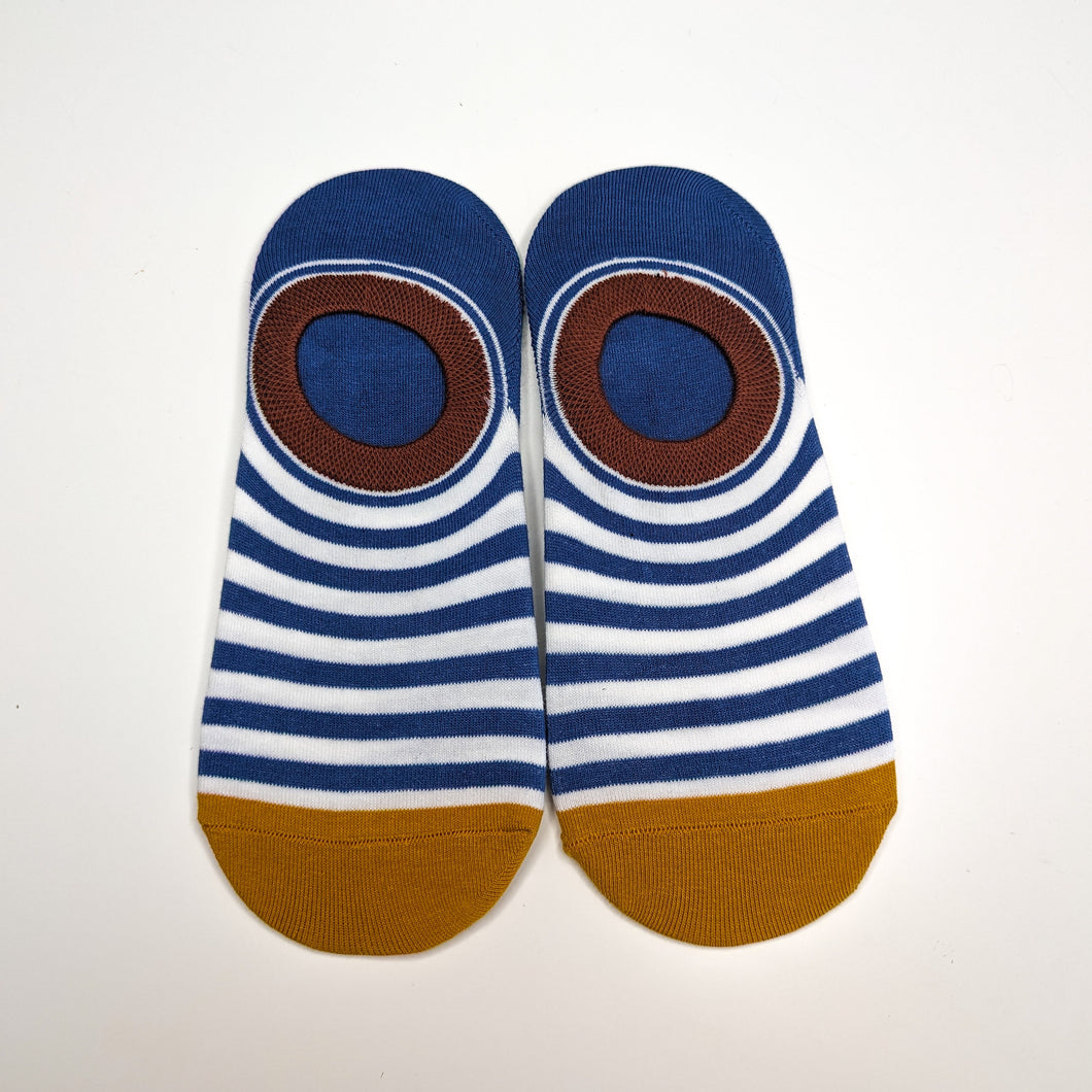 Striped No-Show Socks | Adult UK Size 3-7 | Stripy Blue and White Pattern