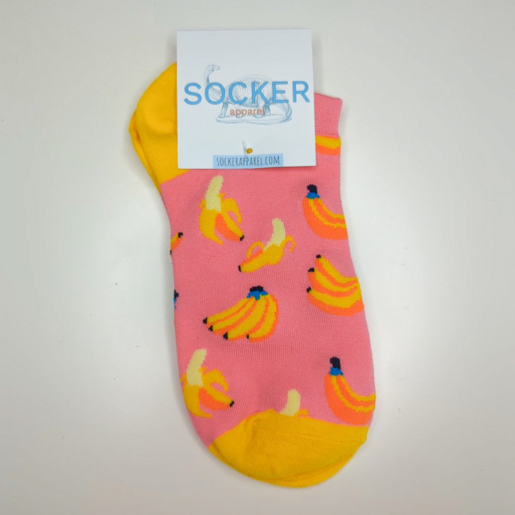 Cherry and Bananas Unisex Trainer Socks | Adult UK Size 5-9 | Fun Bright Summer Socks