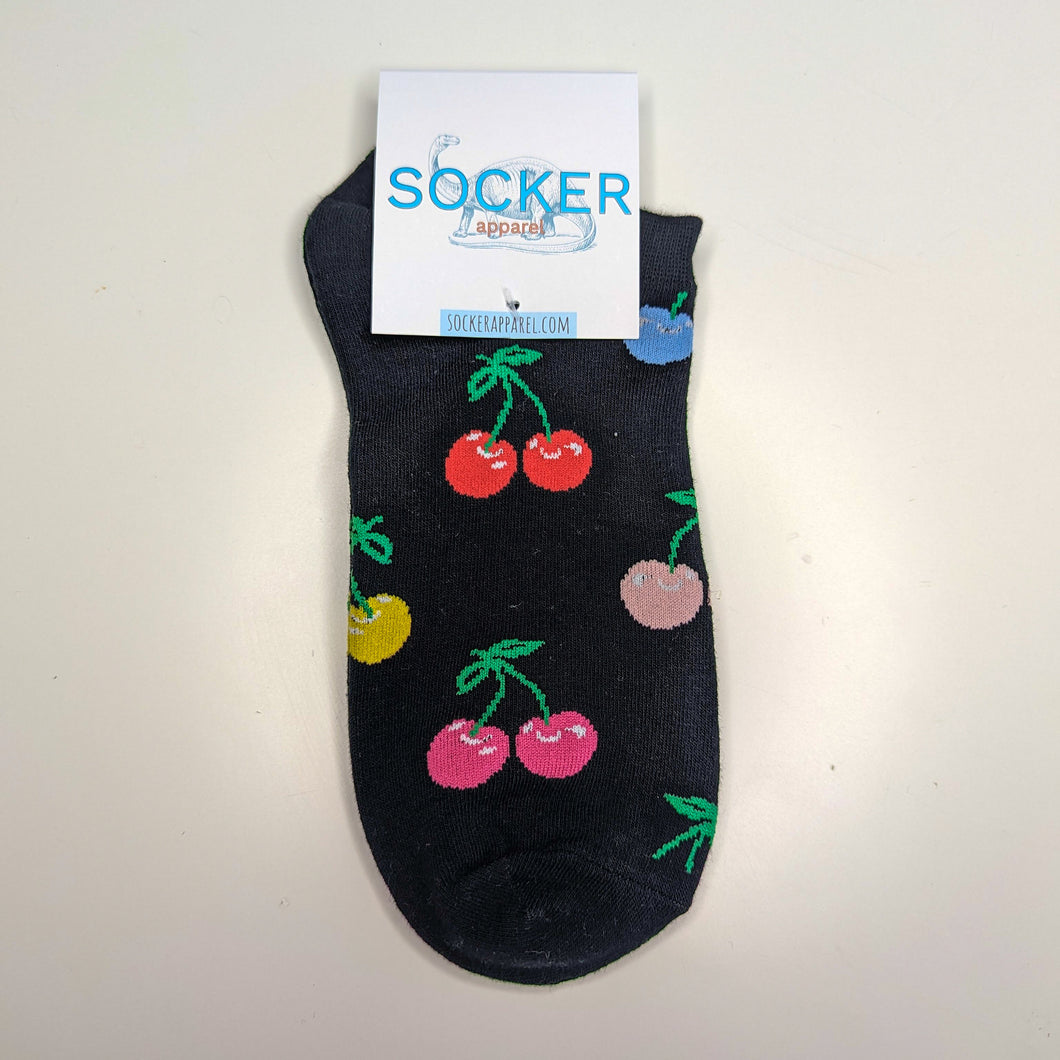 Cherry and Bananas Unisex Trainer Socks | Adult UK Size 5-9 | Fun Bright Summer Socks