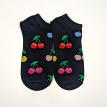 Load image into Gallery viewer, Cherry and Bananas Unisex Trainer Socks | Adult UK Size 5-9 | Fun Bright Summer Socks
